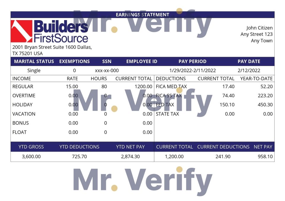 USA building materials earning statement template in Word and PDF format