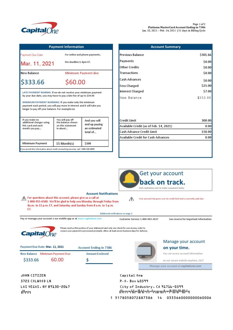 USA Capital One bank statement template in Excel and PDF format (2 pages) version 3