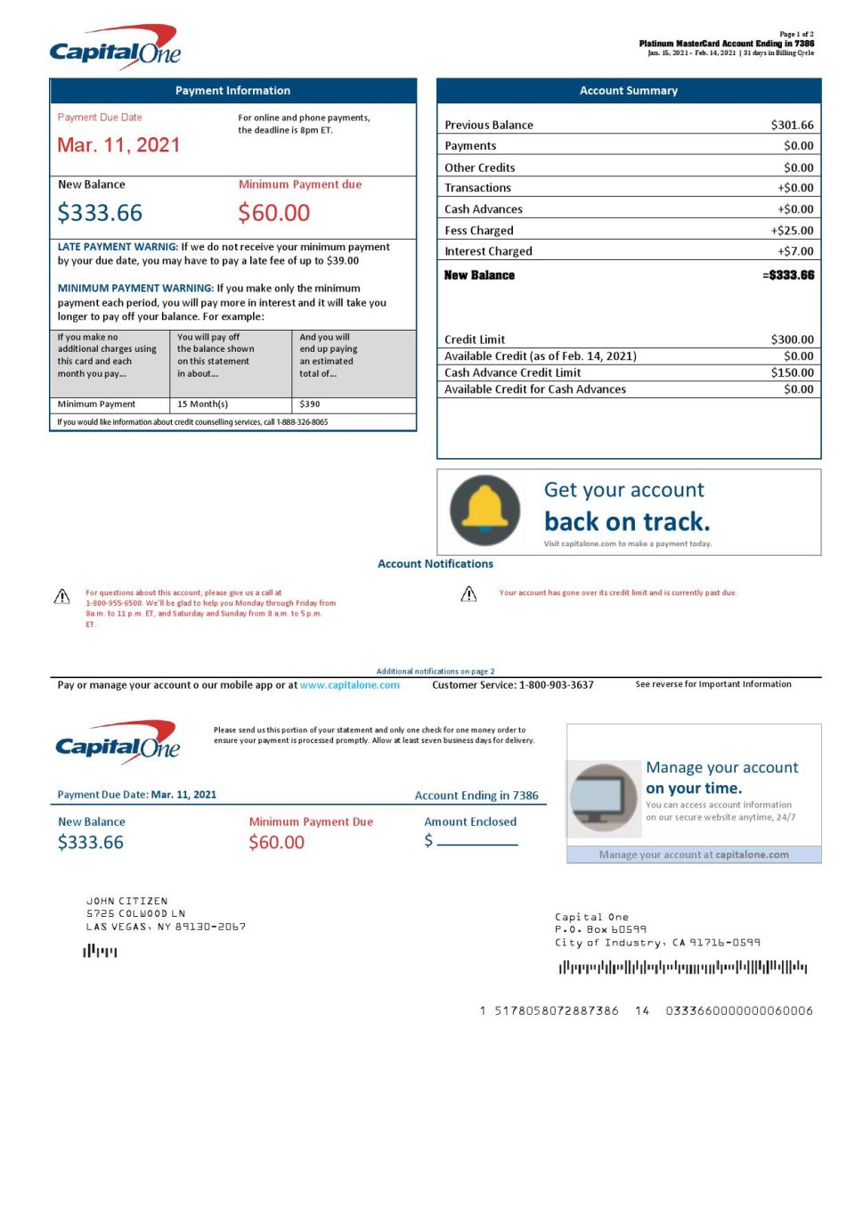 USA Capital One bank statement template in Word and PDF format (2 pages) version 3