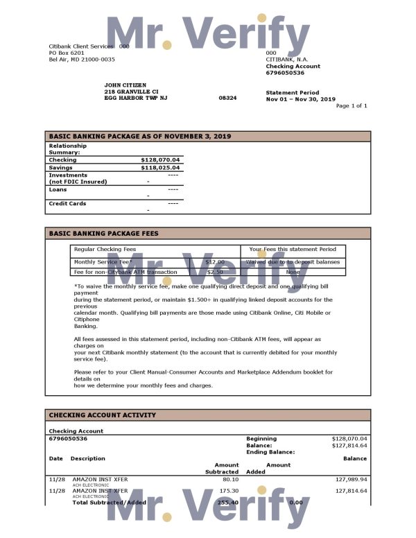 USA City Bank statement template in Word and PDF format