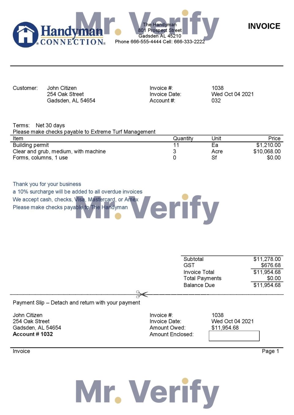 High-Quality USA Handyman Home Service Company Invoice Template PDF | Fully Editable