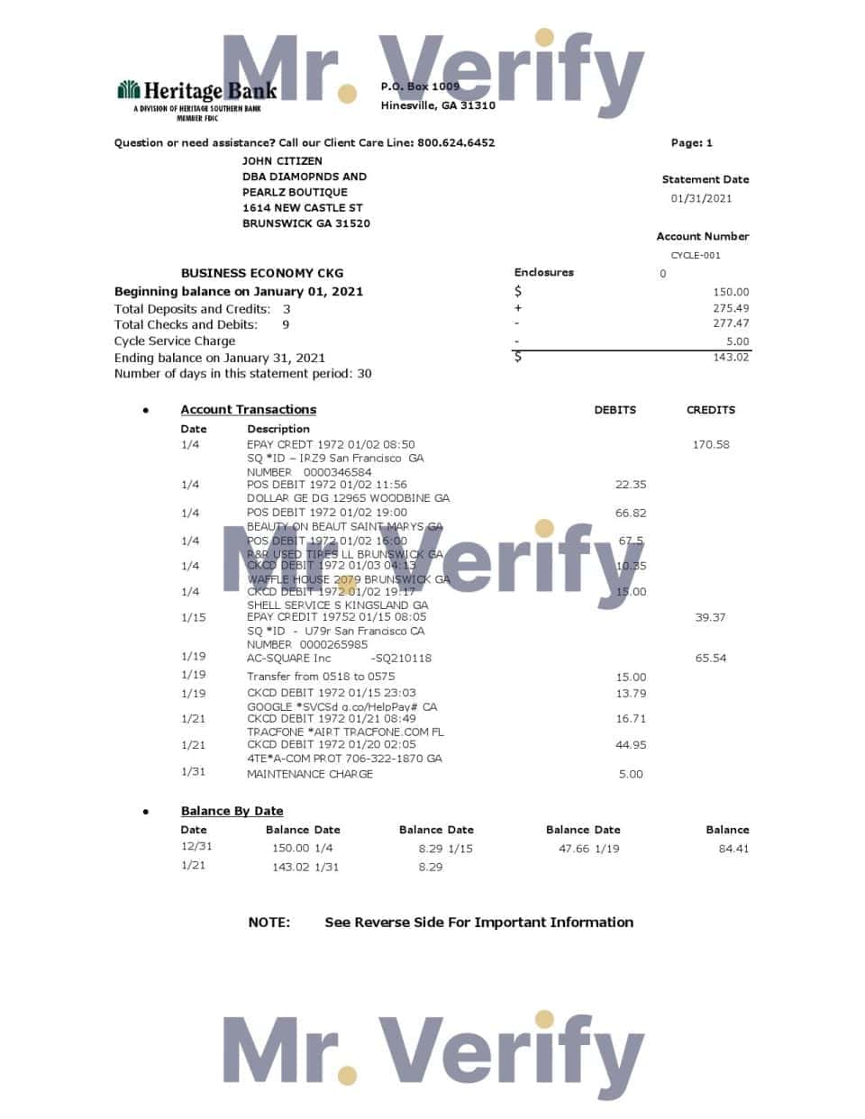 USA Heritage bank statement template in Excel and PDF format (3 pages)