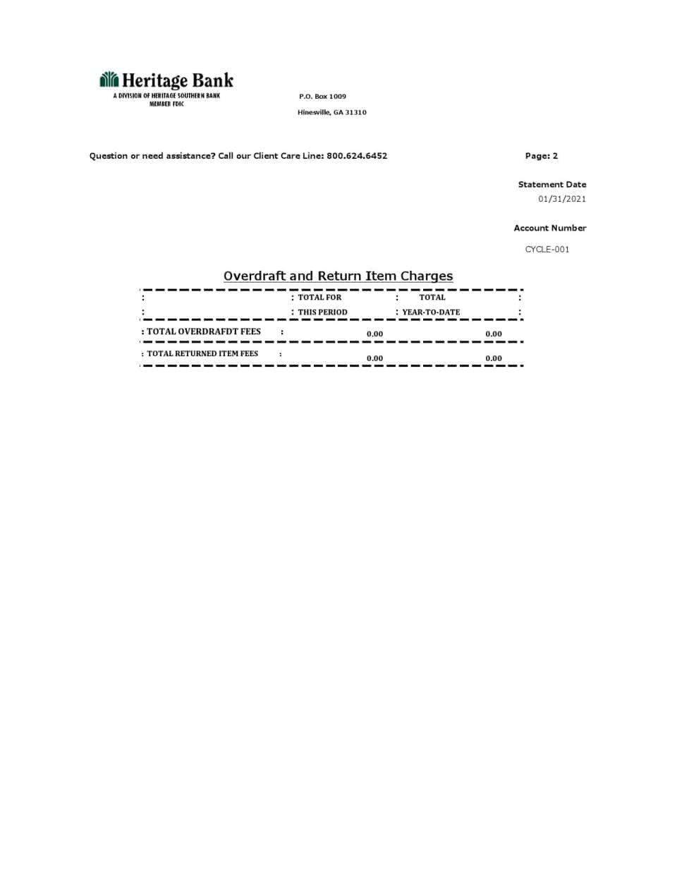 USA Heritage bank statement template in Excel and PDF format (3 pages)