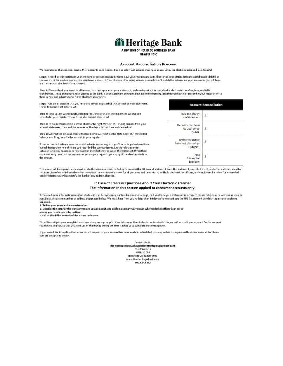USA Heritage bank statement template in Excel and PDF format (3 pages)