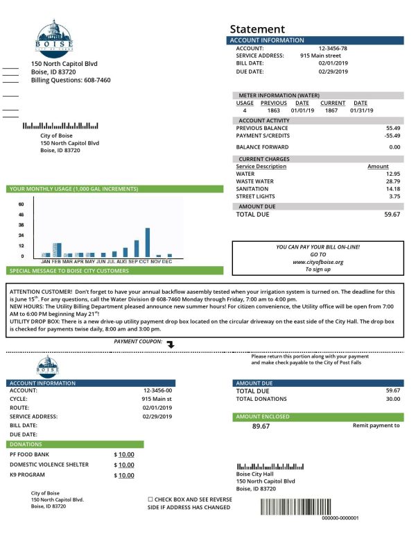 USA Tyler Technologies utility bill template in Word and PDF format