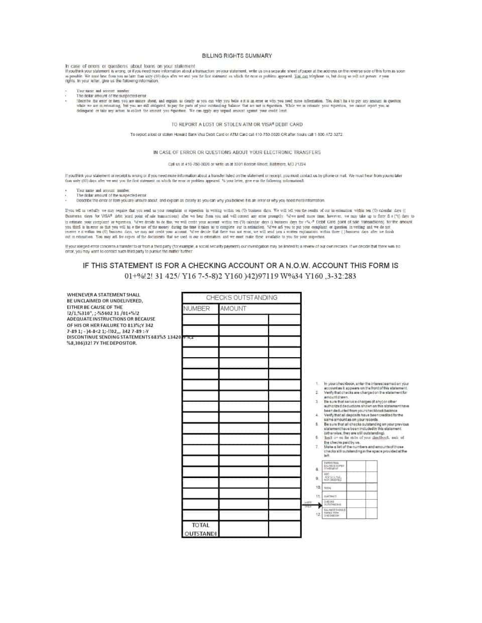 USA Maryland Howard Personal bank statement template, Excel and PDF format (.xls and .pdf) (4 pages)