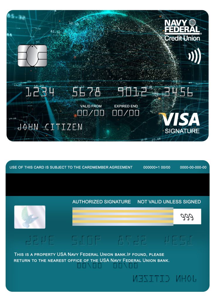 Fillable USA Navy Federal Union bank visa signature card Templates | Layer-Based PSD
