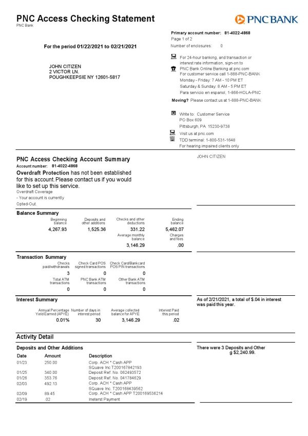 USA PNC bank statement template in Word and PDF format 2 pages 1 600x849 - Cart