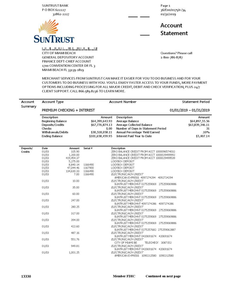 USA SunTrust bank proof of address statement template in Word and PDF format, .doc format