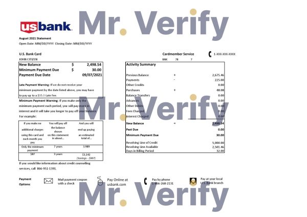 USA U.S. bank credit card statement template in .xls and .pdf file format 600x424 - Cart