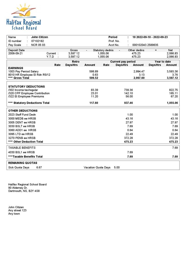 USA educational earning statement template in Word and PDF format
