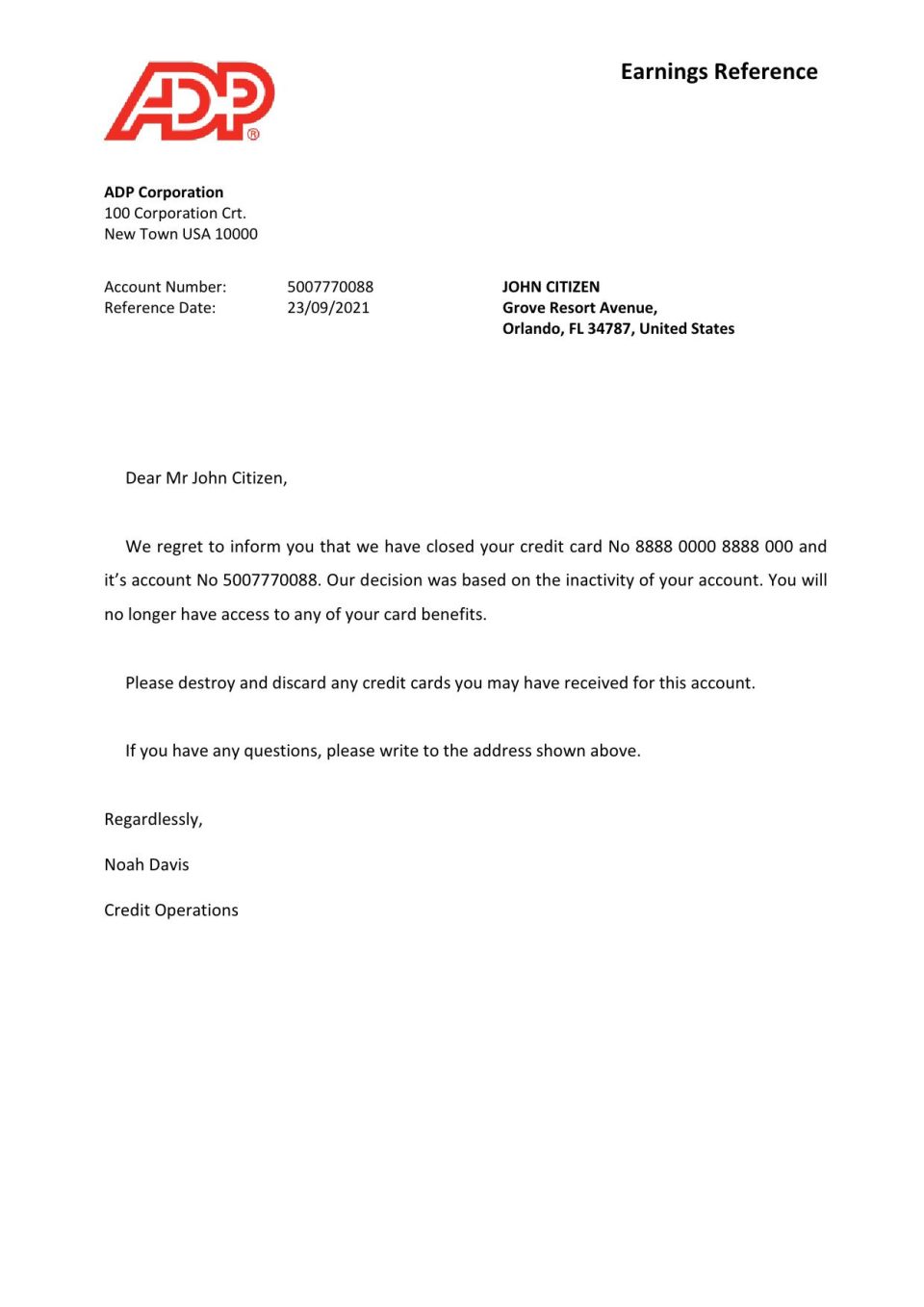Download USA ADP Bank Reference Letter Templates | Editable Word