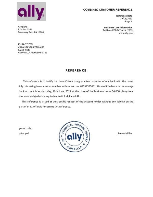 Download USA Ally Bank Reference Letter Templates | Editable Word