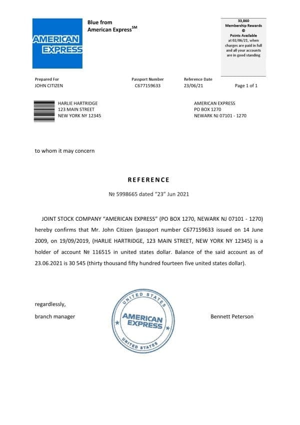 Download USA American Express Bank Reference Letter Templates | Editable Word