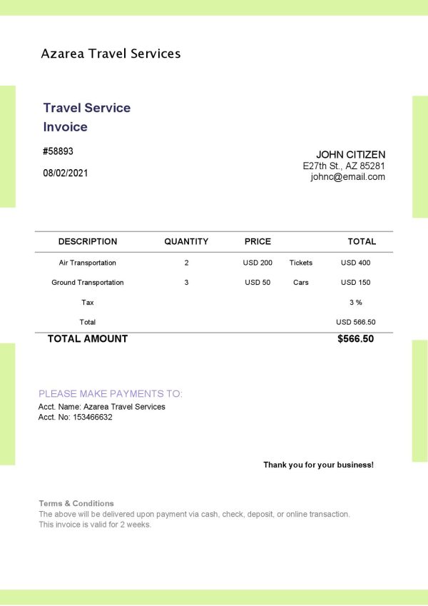 USA Azarea Travel Services invoice  600x849 - Cart
