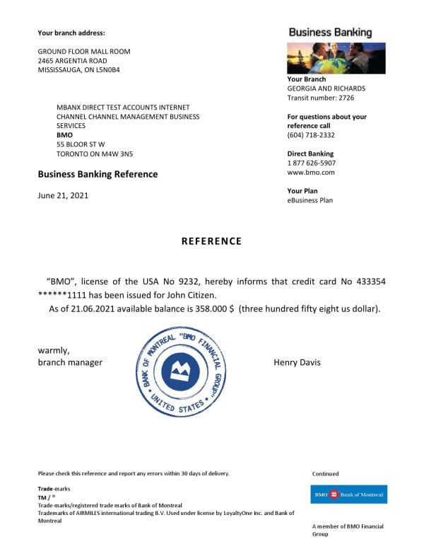 Download USA BMO Bank Reference Letter Templates | Editable Word