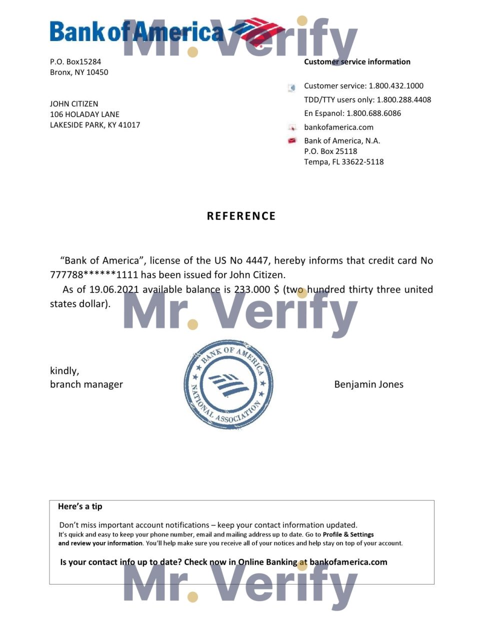Download USA Bank of America Bank Reference Letter Templates | Editable Word