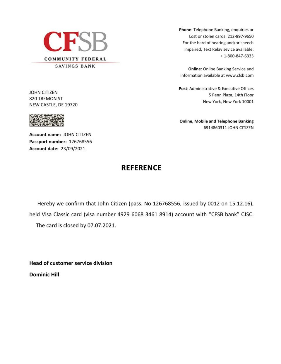 Download USA CFSB Bank Reference Letter Templates | Editable Word