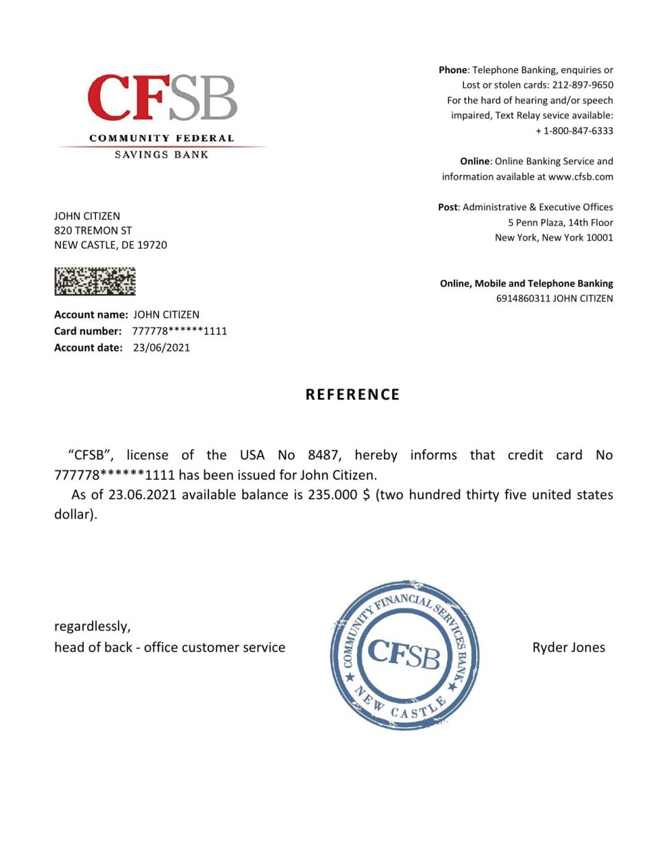 Download USA CFSB Bank Reference Letter Templates | Editable Word