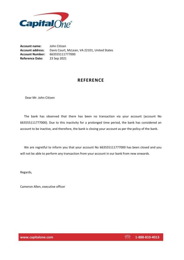 Download USA Capital One Bank Reference Letter Templates | Editable Word