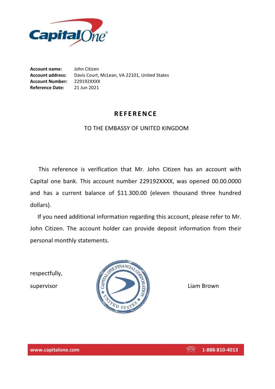 Download USA Capital One Bank Reference Letter Templates | Editable Word