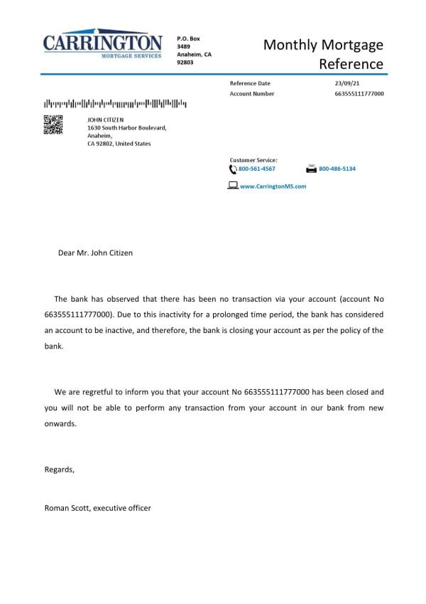Download USA Carrington Bank Reference Letter Templates | Editable Word