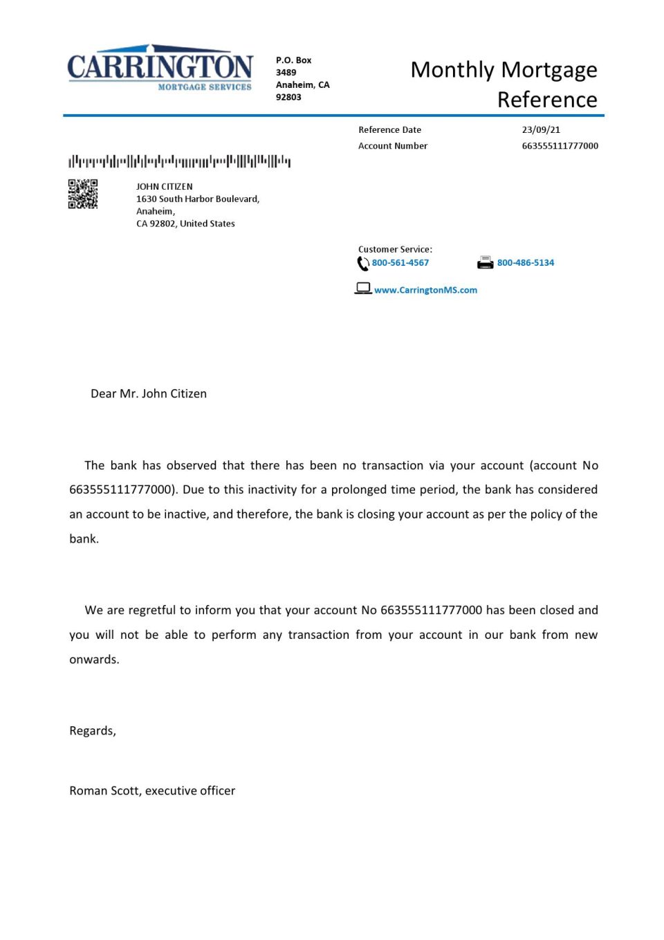 Download USA Carrington Bank Reference Letter Templates | Editable Word