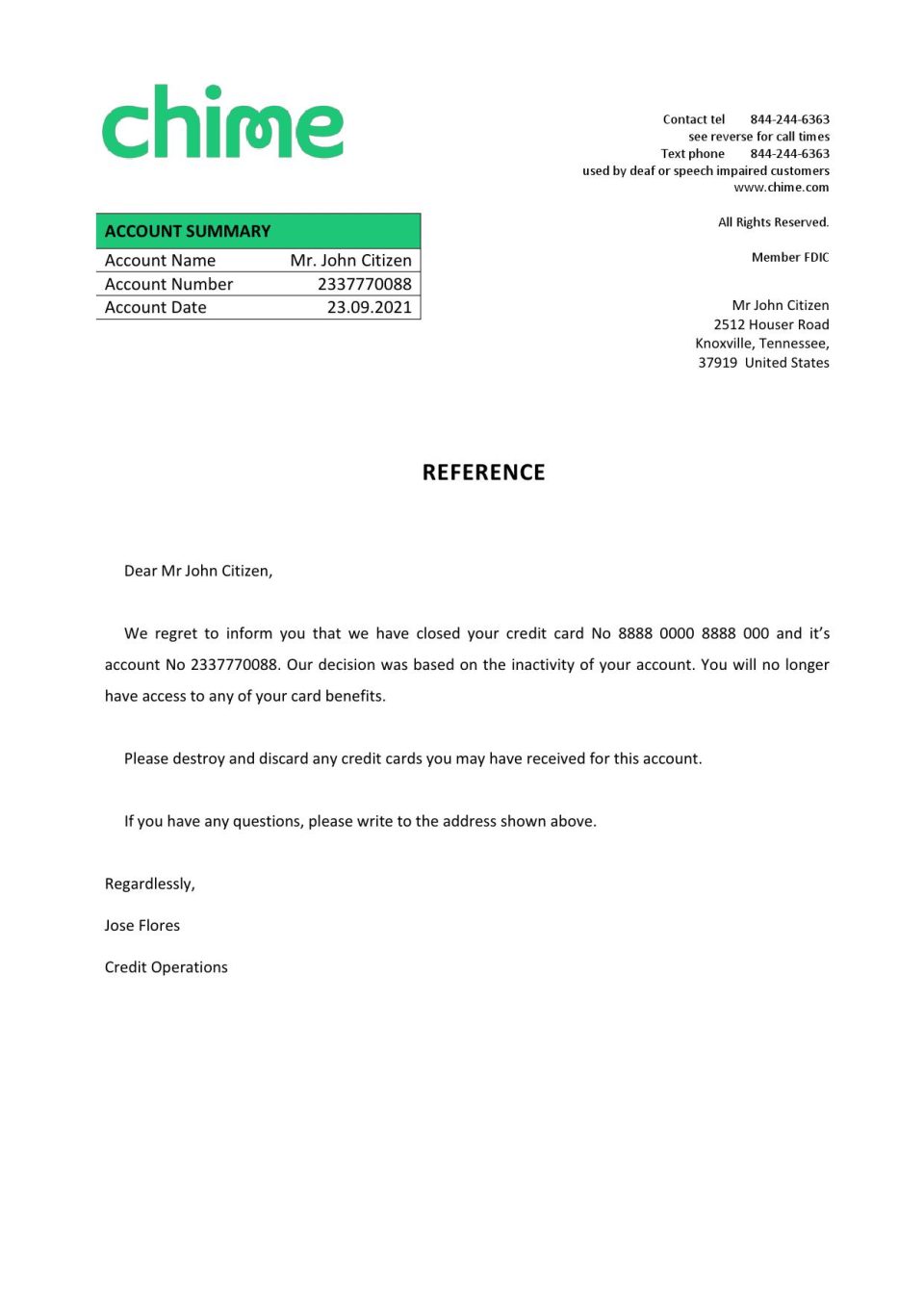 Download USA Chime Bank Reference Letter Templates | Editable Word