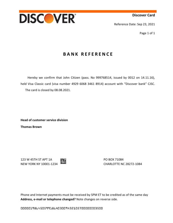 USA Discover bank account closure reference letter template in Word and PDF format