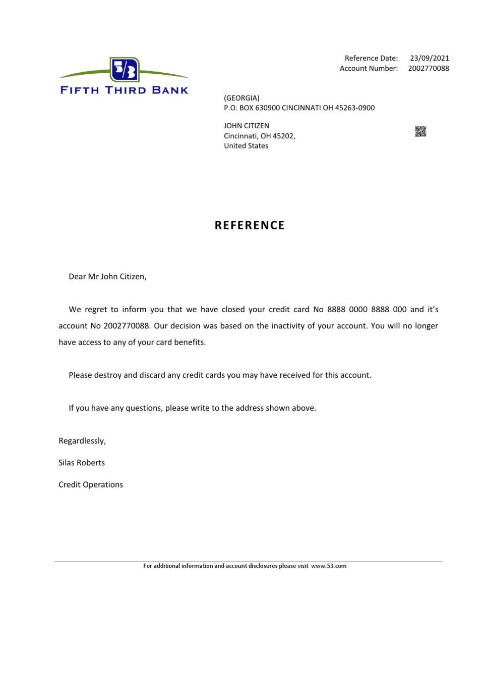 Download USA Fifth Third Bank Reference Letter Templates | Editable Word