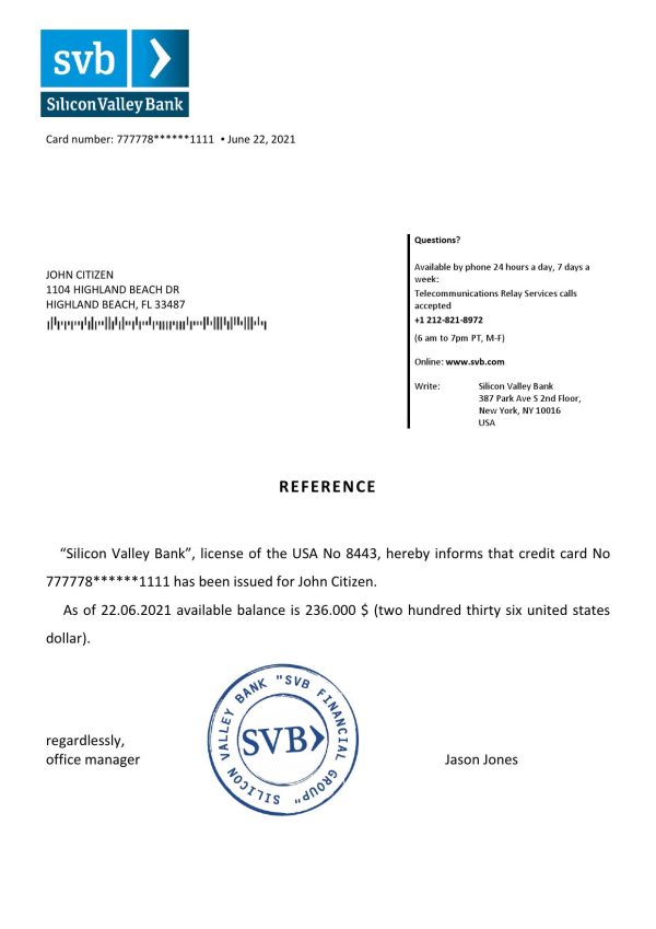 Download USA Silicon Valley Bank Reference Letter Templates | Editable Word