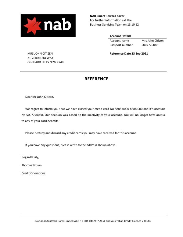 USA Nab bank account closure reference letter template in Word and PDF format