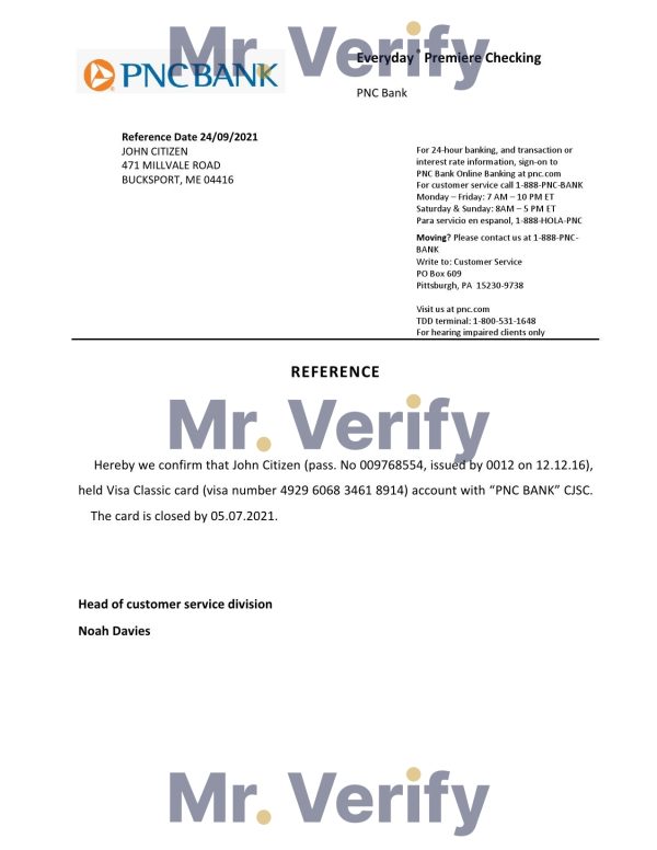 USA PNC Bank bank account closure reference letter template in Word and PDF format