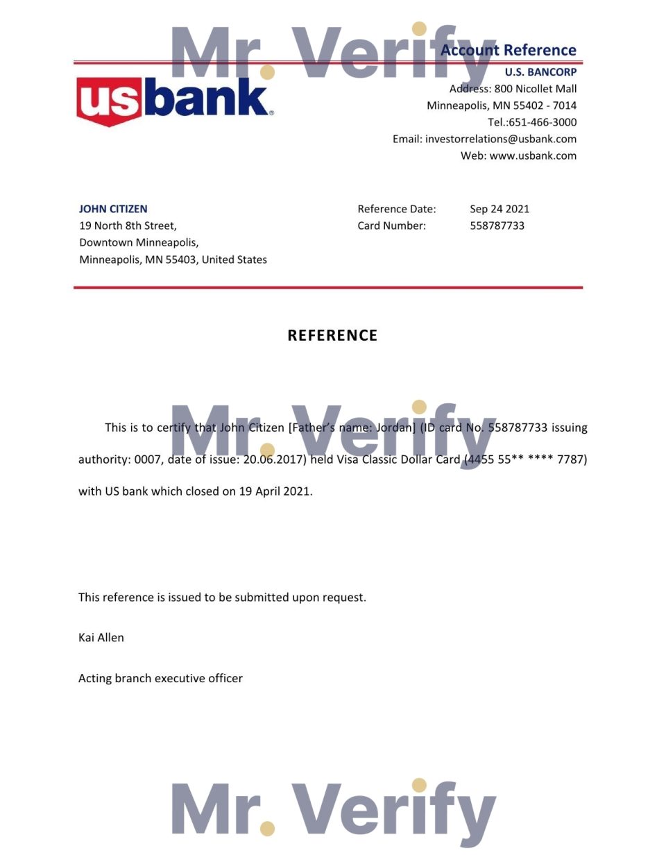 Download USA US Bank Reference Letter Templates | Editable Word