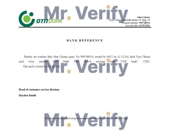 Download Ukraine OTP Bank Reference Letter Templates | Editable Word