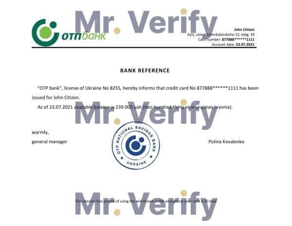 Download Ukraine OTP Bank Reference Letter Templates | Editable Word