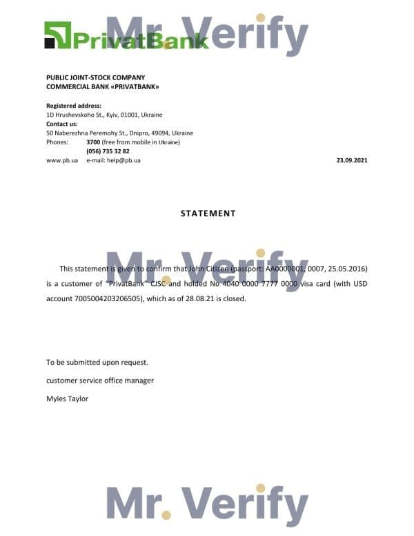 Download Ukraine Privatbank Bank Reference Letter Templates | Editable Word