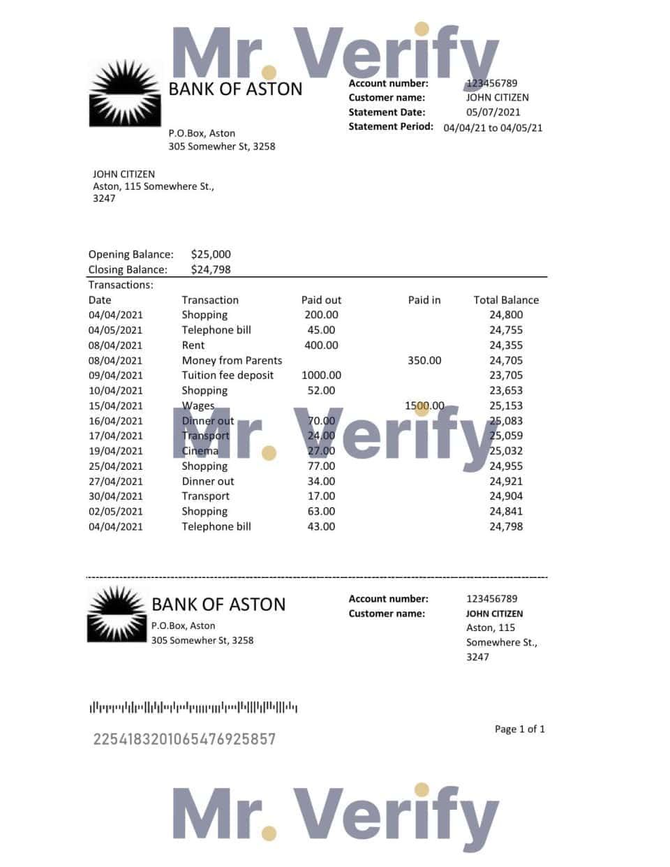 United Kingdom Bank of Aston bank statement easy to fill template in Excel and PDF format
