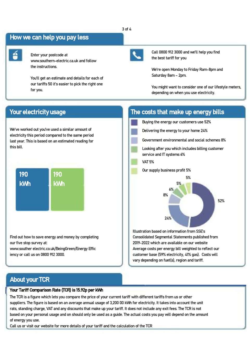 United Kingdom SSE Energy utility bill, Word and PDF template, 4 pages