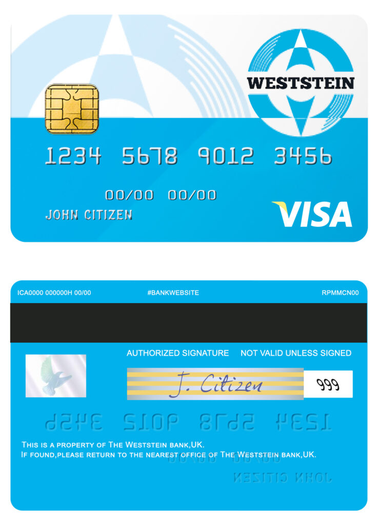 Editable United Kingdom WestStein bank visa credit card Templates in PSD Format