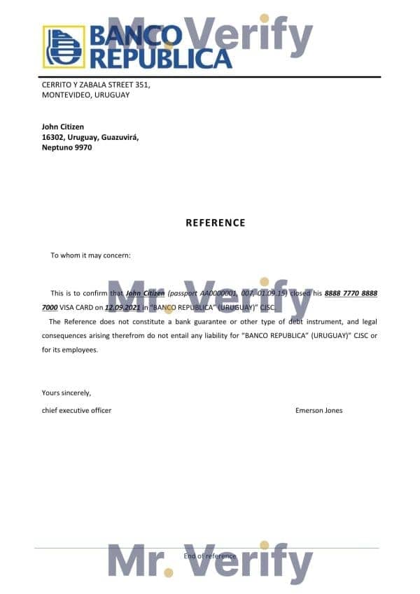 Download Uruguay Banco República Bank Reference Letter Templates | Editable Word