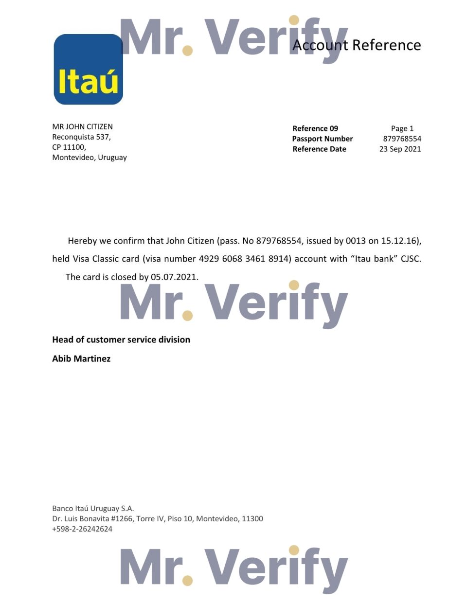 Download Uruguay Itau Bank Reference Letter Templates | Editable Word