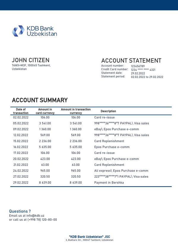 USA Bank of America bank statement easy to fill template in Word and PDF format