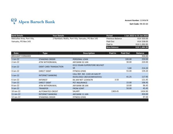 Vanuatu Alpen Baruch bank statement Excel and PDF template 600x464 - Cart