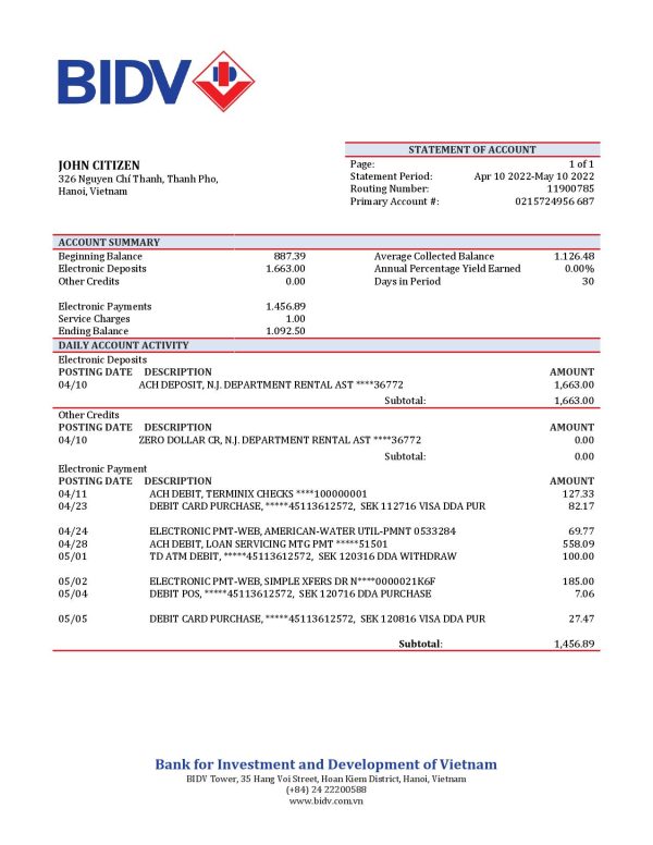 Portugal Abanca bank statement Excel and PDF template