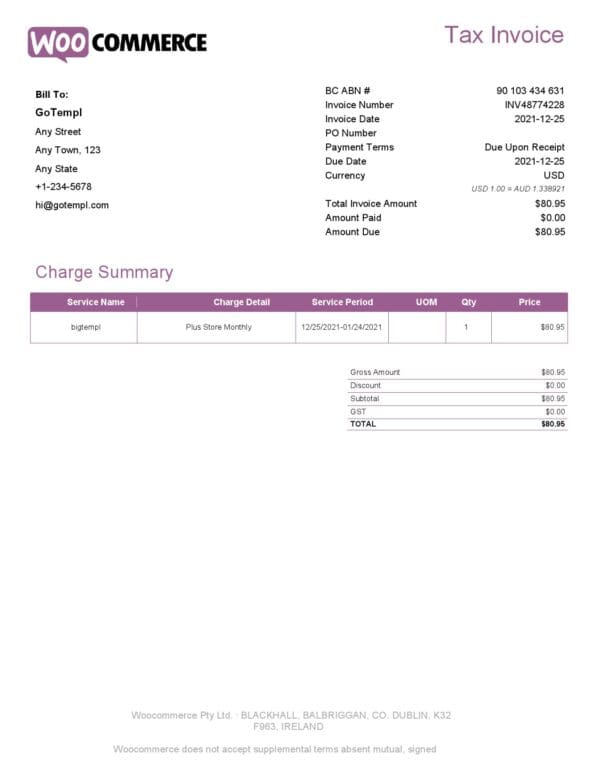 USA Waitsfield Telecom utility bill template in Word and PDF format