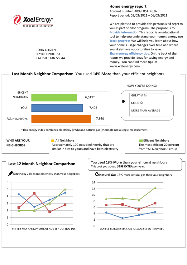 USA Minnesota Xcel Energy utility bill template in Word and PDF format (.doc and .pdf)