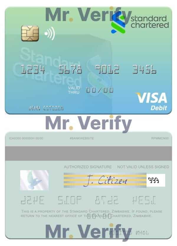 Editable Zimbabwe Standard Chartered visa debit credit card Templates in PSD Format