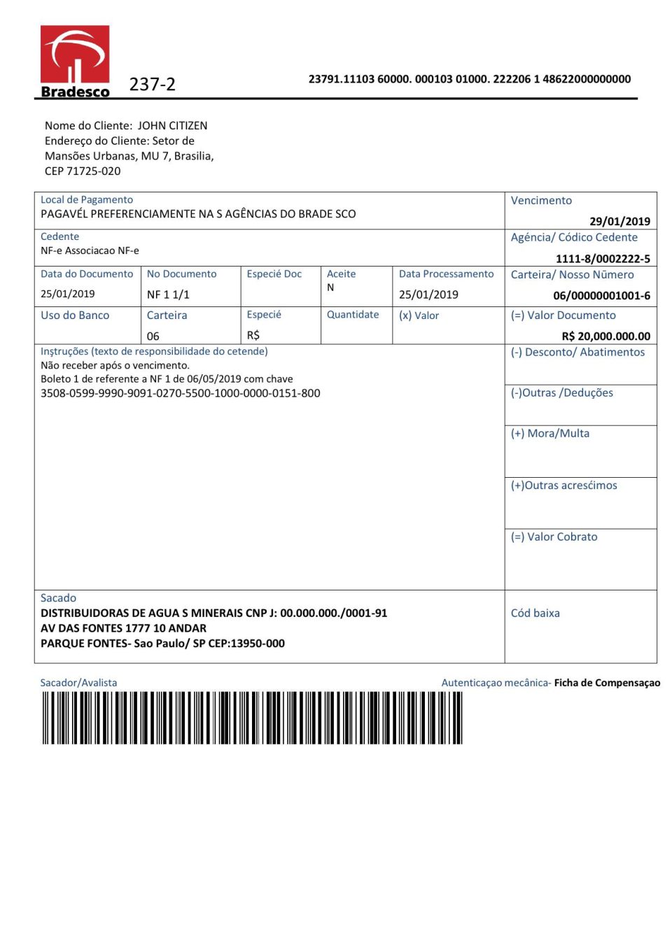 Brazil Bradesco bank proof of address statement template in Word and PDF format