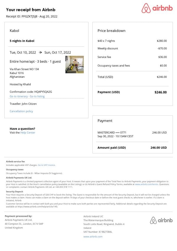 Editable Afghanistan Hotel Booking Form Template | Fillable PDF